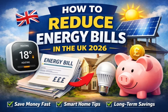how to reduce energy bills UK 2026 with thermostat, solar panels and money saving tips