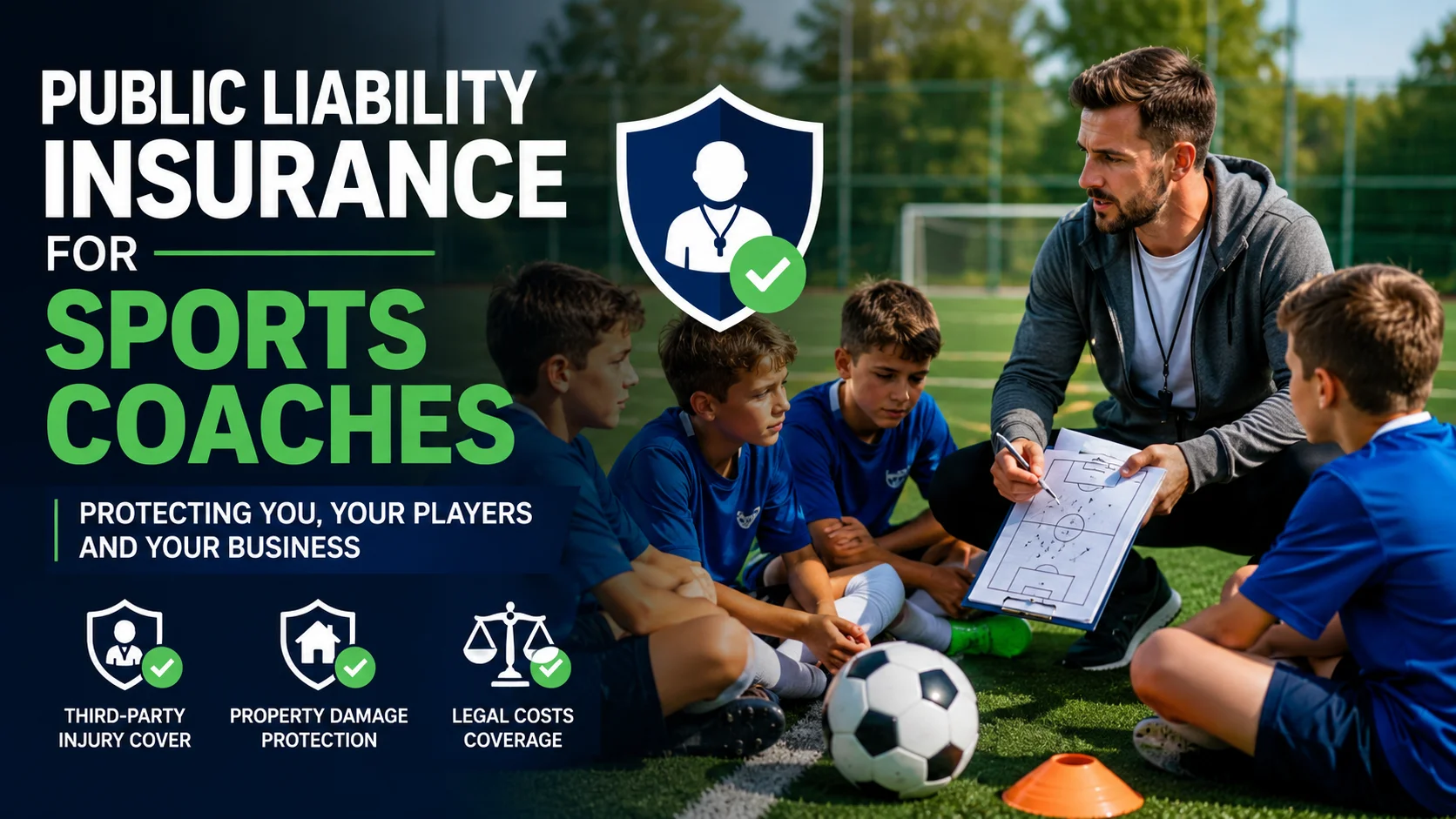 Sports coach leading a training session with public liability insurance protection for coaching businesses