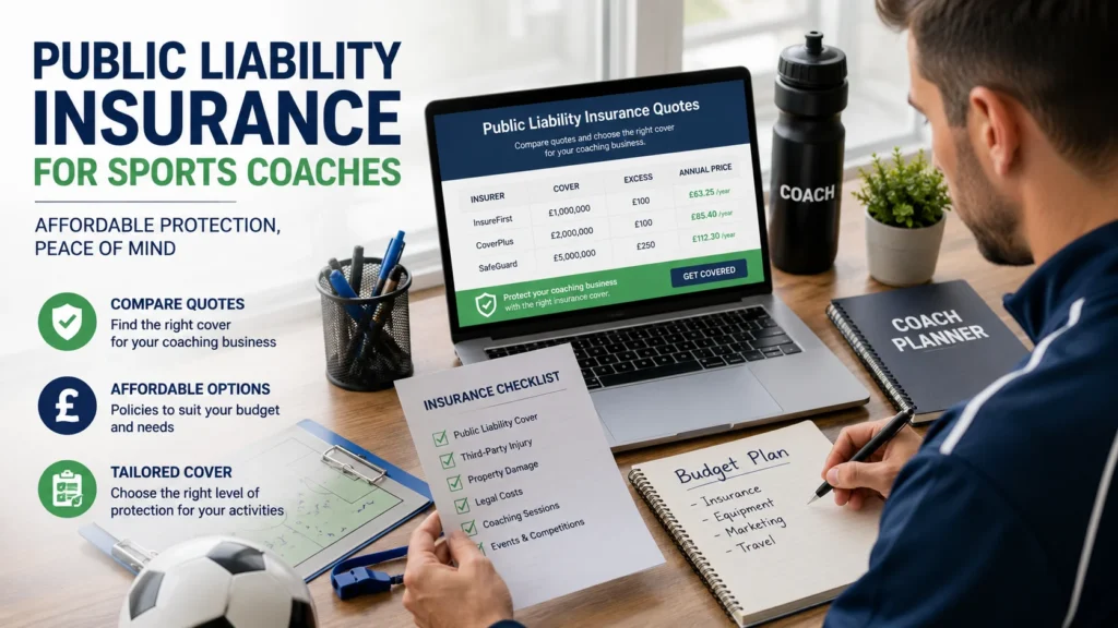 Sports coach comparing public liability insurance costs and coverage options