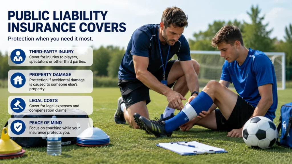 Public liability insurance coverage for sports coaches during training sessions and sporting activities